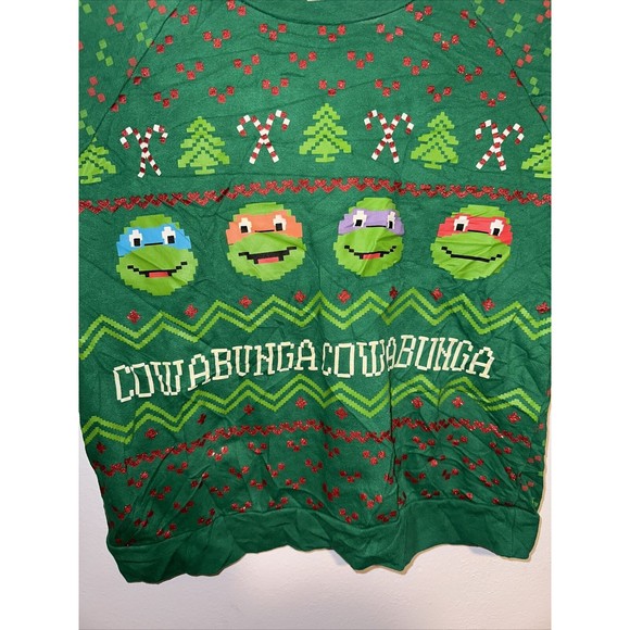 Nickelodeon Ugly Christmas Sweatshirt Large Ninja Turtle Digital Cowabunga Tacky - Picture 4 of 5